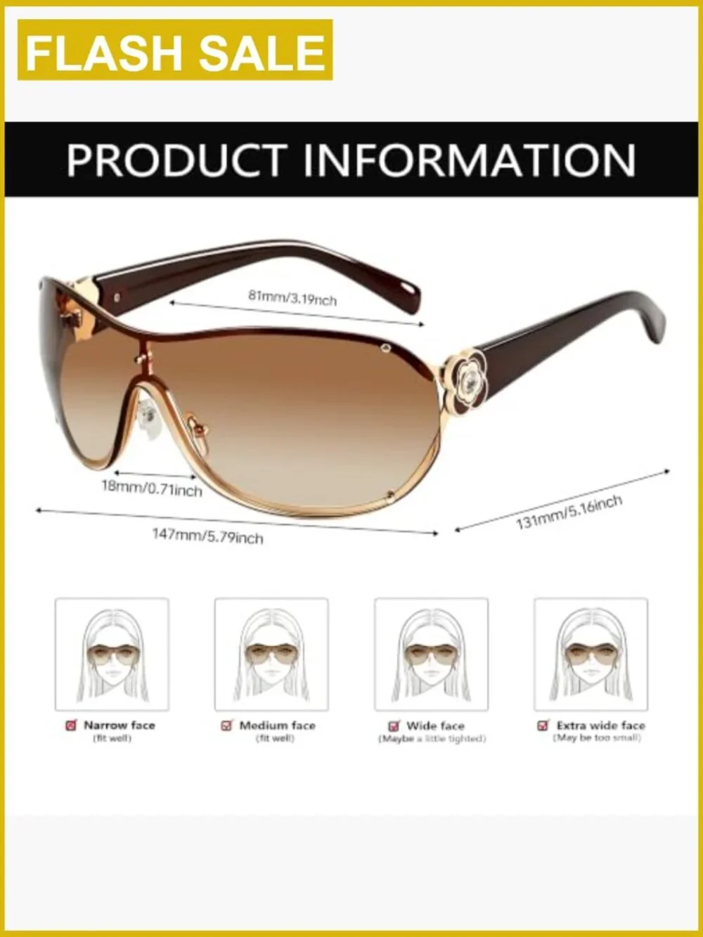 Y2K Wrap Around Oversized Retro Sunglasses UV400 Protection